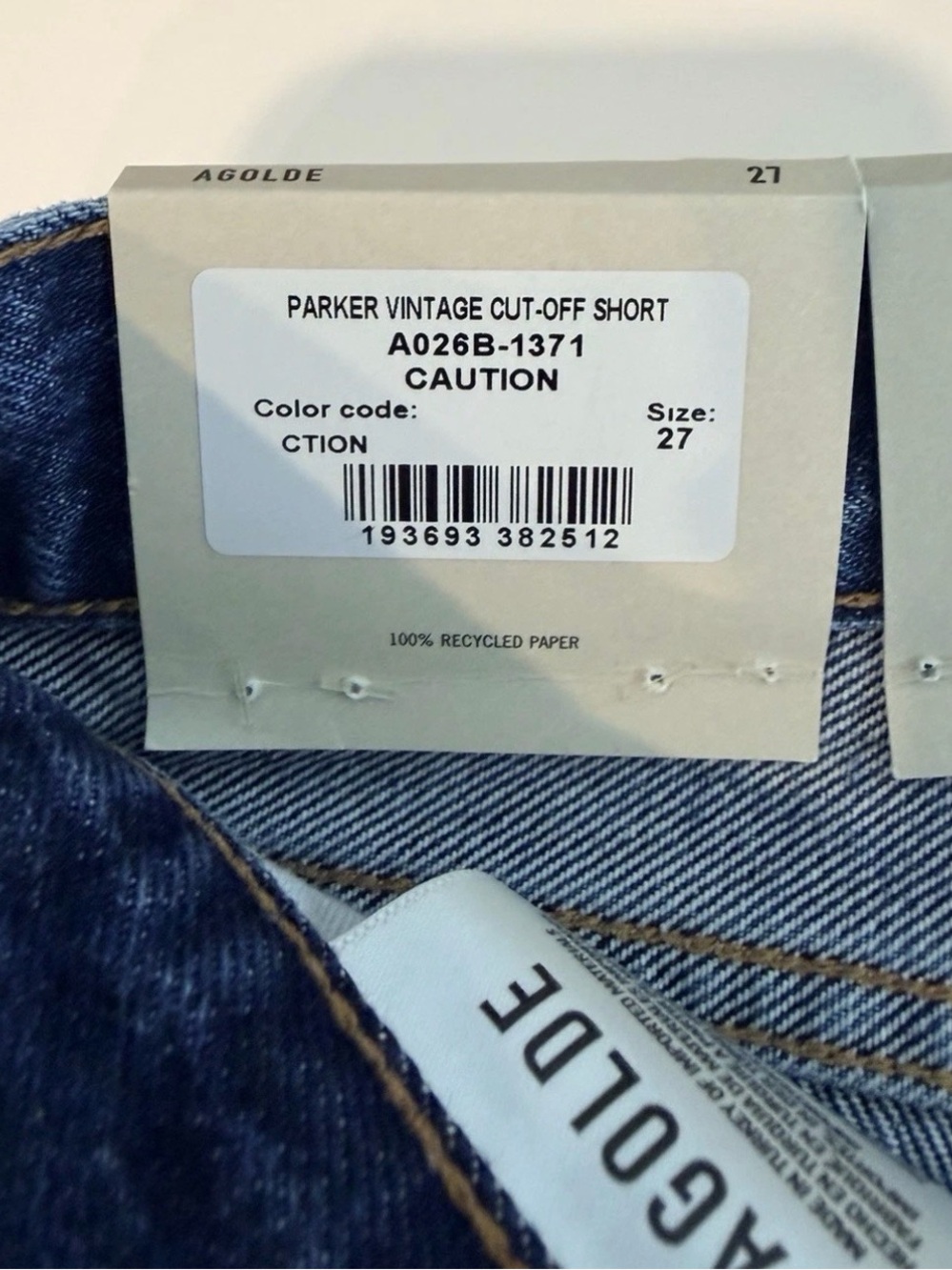 AGOLDE Parker Vintage Cut Off Denim Shorts Caution Size 27 NWT - Picture 4 of 6